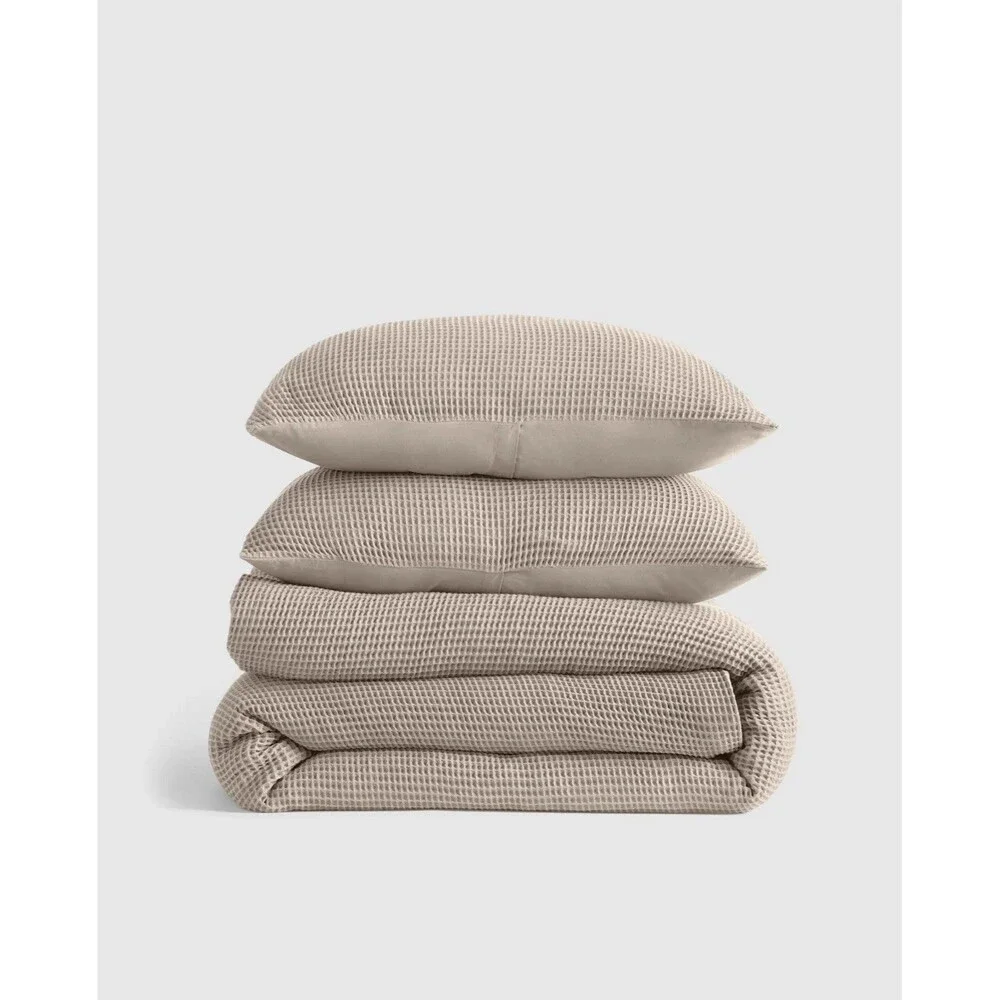 Quince Organic Waffle Duvet Cover 3- Piece Set Full/Queen in Dove NEW $149.90